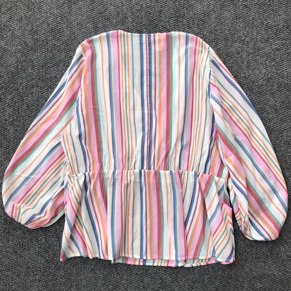 Lane Bryant lightweight striped crossover v-neck 3/4 balloon sleeve peplum top - Picture 10 of 11
